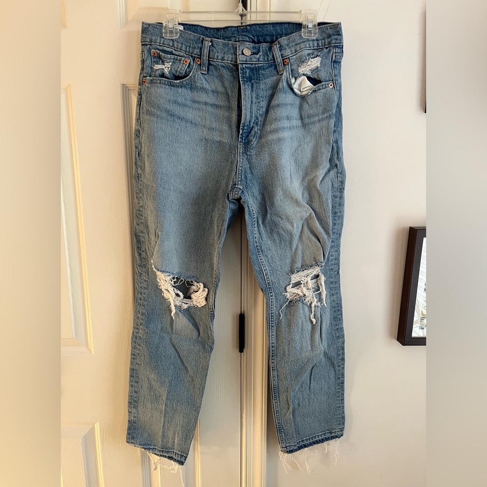 Gap straight cheeky high rise distressed jeans